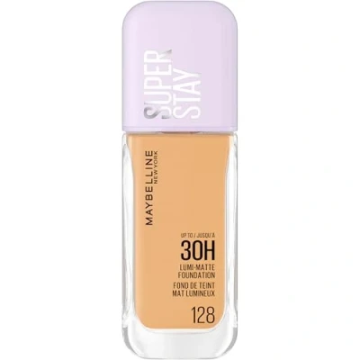 Image of Maybelline New York Super Stay up to 30H Lumi Matte Foundation, Medium Full Coverage, Vegan Formula*, Amino Acids, Niacinamide, Vitamin E Shade 128