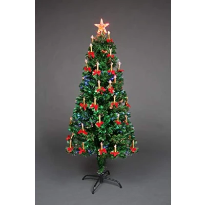 Image of SHATCHI 6Ft/180cm Fibre Optic Christmas Star Topper LED Candle &amp; Bow Decorations Pre Lit Green Artificial Xmas Tree Multicolor Changing Lights, PVC, 6ft