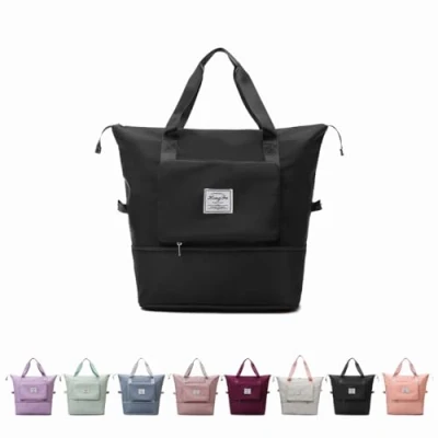 Image of Foldie Travel Bag Expandable, Large Capacity Folding Bag, Lightweight Waterproof Foldable Oxford Fabric Duffel with Fixed Strap, Dry and Wet Separation Black