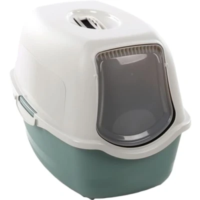 Image of Flamingo Lexie Green Closed Litter Tray 39 x 56 39.4 cm Easy Clean Filter That Reduces Bad Odours Removable Lid