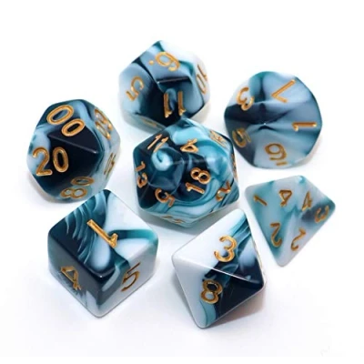 Image of CREEBUY D&amp;D Dice Set Teal White for Dungeon and Dragons DND 7 Die RPG D20 D12 D% D10 D8 D6 D4