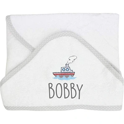 Image of Personalised Sailing Boat White Baby Bath Time Hooded Towel