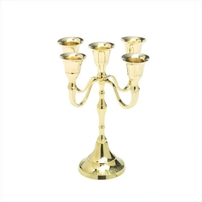 Image of NKlaus Candlestick 5 arms 18cm high brass gold shiny candelabra for candles Ø 2cm table stick modern classic look decoration wedding 2879