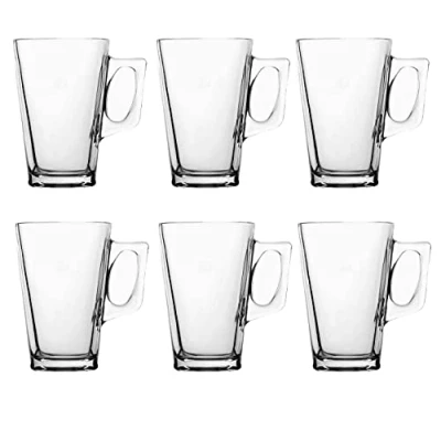 Image of Straame Set of 6 Latte Glasses, 240 ml Temperature Resistant Stylish Coffee/Tea Cups, Hot Drink Cafe Mugs Ideal for Ice Cream Latte, Espresso, Cappuccino &amp; Chocolate with Handle