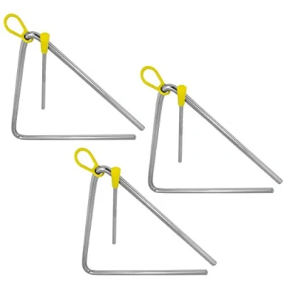 Image of TIGER TRI14 3 MT 20CM (8&quot;) Heavy Duty Steel Triangle Instrument, Complete with Rubberised Handle and Beater, Ideal for Early Development of Rhythm Primary School Use, Pack