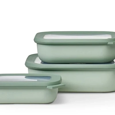 Image of Mepal Multi Bowl Cirqula 3 Piece Set Food Storage Container with Lid Suitable as Airtight Box for Fridge &amp; Freezer, Microwave Servable Dish 500, 1000, 2000ml Nordic Sage