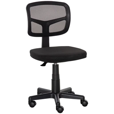 Image of Vinsetto Small Office Chair without Arms, Ergonomic Swivel Mesh Desk with Curved Back and Wheels, Height Adjustable, for Home Vanity Computer Dressing Table Study Bedroom, Holds Up to 120 kg