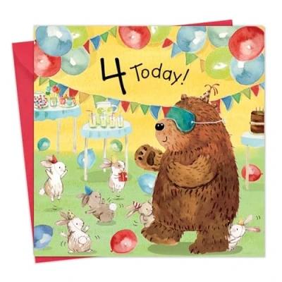 Image of Twizler 4th Birthday Card for Boy or Girl Cute Animals Age 4 Childrens Girls Boys Happy Gifts