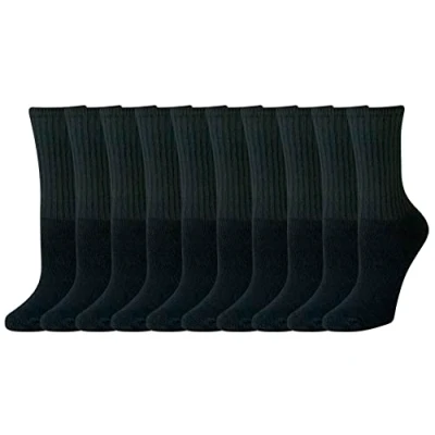 Image of Amazon Essentials Women&#039;s Quality Cotton Lightly Cushioned Crew Socks, 10 Pairs, Black, 4 7