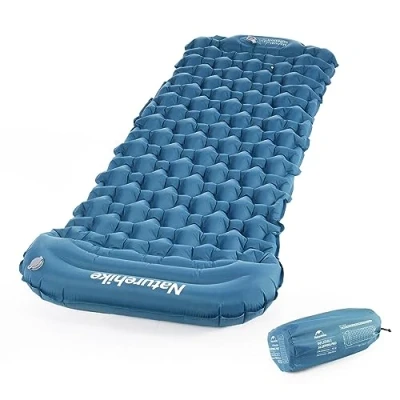 Image of Naturehike Camping Mat Self Inflating 6.5CM Thick Inflatable Air Mattress with Pillow Ultralight Foldable Outdoor Sleeping Pad Foot Pump (Blue)