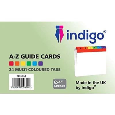 Image of Indigo® Coloured Guide Record Cards Reinforced Mylar A Z White with Tabs Multicoloured (6&quot; x 4&quot;)