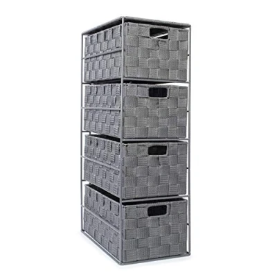 Image of EHC Woven 4 Drawer Storage Unit Cabinet For Bathroom, Bedroom Grey
