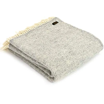 Image of Tweedmill Textiles Fishbone KNEE RUG Throw Blanket 100% Pure New Wool BRITISH MADE SILVER GREY