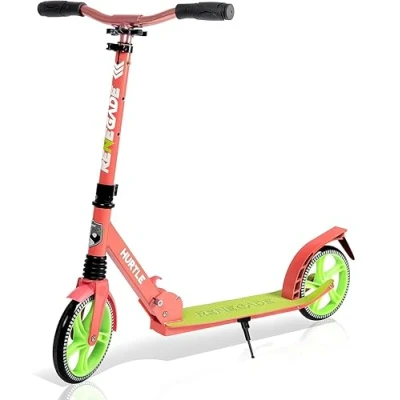 Image of Hurtle Scooter for Kids Ages 8+, Adult Foldable w/ 200mm Big Wheels, 2 Wheel Stunt Scooters Teenagers, Lightweight Kick Scooter, Adjustable Handlebar, Alloy Anti Slip Deck w/Carrying Strap