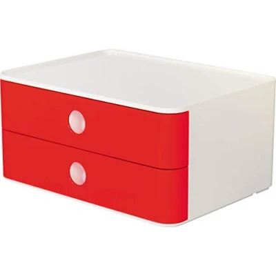 Image of Han 1120 17 ALLISON SMART BOX , designer drawer box, stackable with 2 drawers, Cherry Red