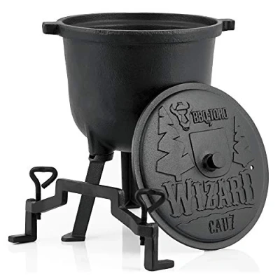 Image of BBQ Toro Cast iron wizard cooking pot kettle 7 L with three legs Lid, handle and locking screws Fireplace Cauldron cookware Preseasoned