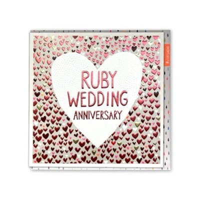 Image of Paper Salad Cute Anniversary Card &#039;Ruby Wedding Anniversary&#039; 40 Years Pretty Heart Design Ruby For Mum Dad Husband Wife Friends Family