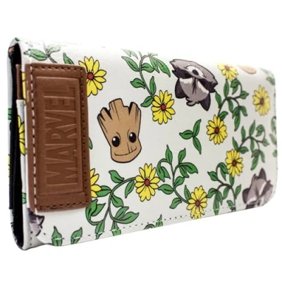 Image of Guardians of the Galaxy Vol. 2 Groot Rocket Floral Purse Tri Fold Coin Pocket &amp; Card Holder, Green
