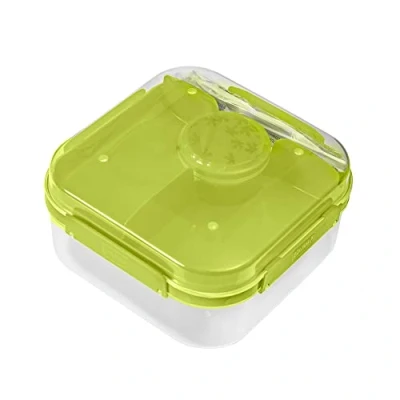 Image of Branq Home Essential, 1.6 Litre BPA Free Plastic Lunch Box for Kids and Adults, Multi Compartment 2 Layer Bento with Cutlery, Screw Cap Container Secure Clip Lock Lid, Dishwasher Safe Green