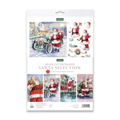 Image of Katy Sue Santa Selection Die Cut Decoupage Pack. 12 Pre Paper Sheets for Christmas Card Making Supplies Featuring Images of Claus/Father