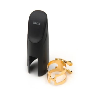 Image of Rico Gold Plated H Ligature and Cap for Baritone Sax with Selmer Style Mouthpiece