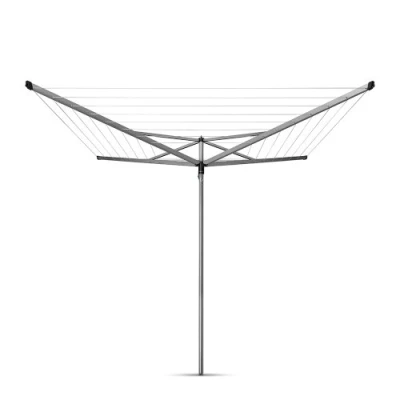 Image of Brabantia 40m Essential Rotary Washing Line (Metallic Grey) Collapsible Umbrella System, 4 Arm Outdoor Clothes Dryer + 35mm Plastic Ground Tube
