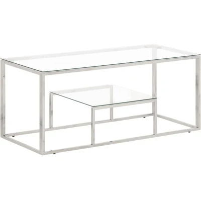 Image of vidaXL Tempered Glass Coffee Table Stainless Steel Frame, Modern Living Room Accents, Silver Sofa