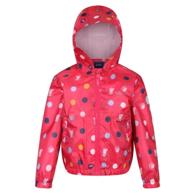 Image of Regatta Childrens Unisex Childrens/Kids Peppa Pig Polka Dot Hooded Waterproof Jacket (Blush Red) Multicolour Size 5 6Y