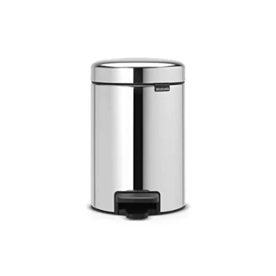 Image of Brabantia NewIcon Pedal Bin 3 L (Brilliant Steel) Soft Closure Bathroom Rubbish Bin, Removable Inner Bucket + Free Binbags