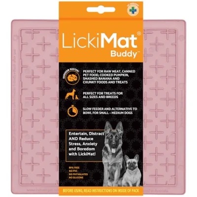 Image of LickiMat Classic Pastel Colours Buddy, Dog Feeding Mat for Boredom &amp; Anxiety Relief, Ideal Food, Yoghurt or Peanut Butter, Lick Mats, Fun Alternative to Slow Feeder Bowl, Guava