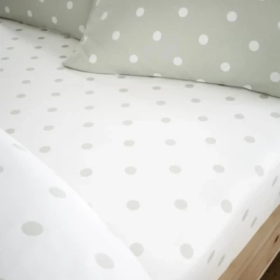 Image of Catherine Lansfield Brushed Polka Dot Cotton Double Fitted Sheet Green