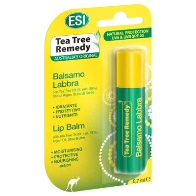 Image of ESI Tea Tree Remedy Lip Balm Stick with SPF20, Nourishing, Balsamic Flavor, Natural Ingredients, Dry Skin, Sun Protection, Outdoor Activities