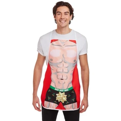 Image of Quickdraw His &amp; Hers Naughty Christmas Apron Adults Novelty Funny Couples Chef Gift for Men Women (Man)