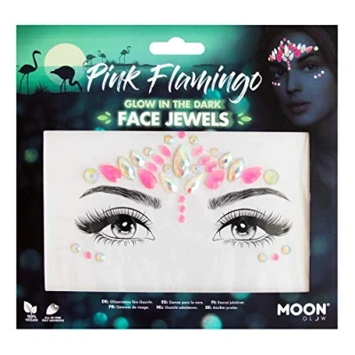 Image of Glow in the Dark Face Jewels by Moon Festival Body Gems, Crystal Make up Eye Glitter Stickers, Temporary Tattoo (Pink Flamingo)