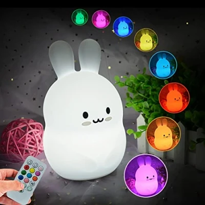 Image of Glinrui Rabbit Night Light Nursery Lamp Kids Children Bedroom Bedside Changeable Brightness &amp; Color Children&#039;s Table Lights, Holiday Gifts, Child Gift Medium