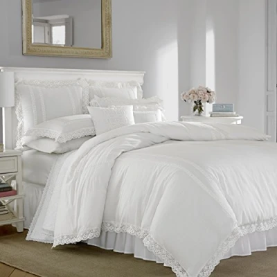 Image of Laura Ashley Twin Duvet Cover Set, Reversible Cotton Bedding with Matching Sham, Lightweight Home Decor for All Seasons (Annabella White, Twin)