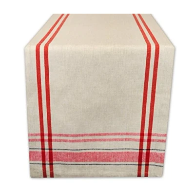 Image of DII French Stripe Dining Table Collection Farmhouse Style Runner, 14x108 Inches, Taupe/Red