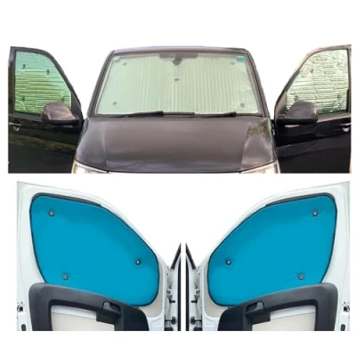 Image of Thermal Blinds Compatible With Renault Trafic (Years 2000 2014) (Front Set) Backing Colour in Aqua, Reversible