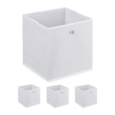 Image of Relaxdays Set of 4, Foldable, HWD: 30x30x30 cm, Fabric Storage Box with Handle, Open Shelf Basket, White, Iron, 30 x cm