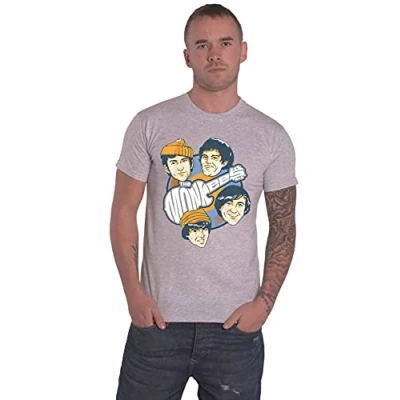 Image of The Monkees T Shirt Vinyl Heads Band Logo Official Mens Grey M