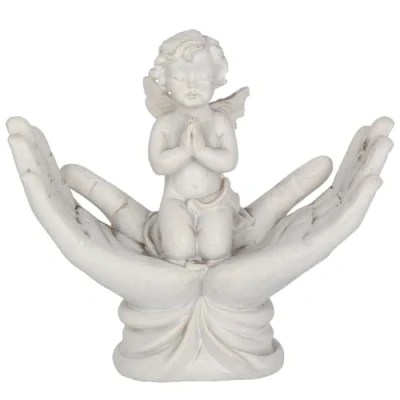 Image of Nemesis Now NEM3997 Raised To Heaven Cherub Figurine 11cm, Resin, White, Expertly Crafted Figurine, New Parent Gift, Cast in the Finest Hand Painted