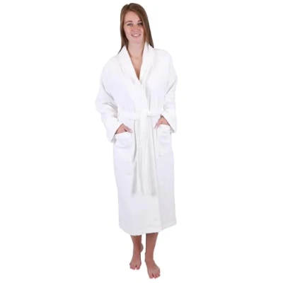 Image of Betz bathrobe of cotton BERLIN with shawl collar for men and women sauna long dressing gown Colour white Size L/XL