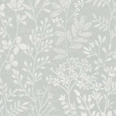 Image of Grandeco Embroidery Stitched Organic Foliage Trail Wallpaper, Blue