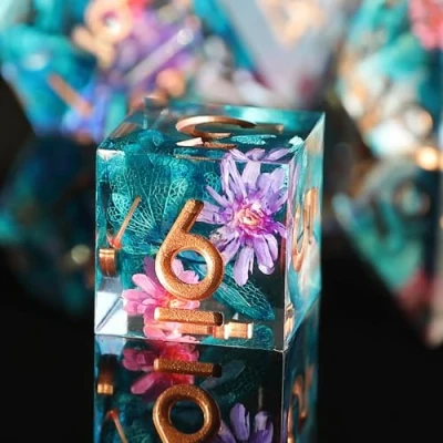 Image of Flower DND Dice Set 7pcs D4 D6 D8 D10 D12 D20 D% Polyhedral Handmade Resin D&amp;D for Dungeons and Dragons Pathfinder Roll Playing Table Games RPG MTG with Gift Box