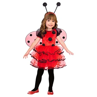 Image of amscan 9904182 Toddler Ladybird Dress with Wings &amp; Antennae Boppers Girls Fancy Costume Age: 1 2 Years