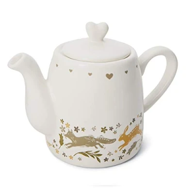 Image of Cooksmart British Designed Ceramic Tea Pot Large Teapot for Serving Hot Drinks Pots All Family Sizes Woodland