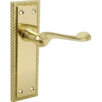 Image of Designer Levers Georgian Roped Design Lever Door Handles Polished Brass 1 Pair Latch Handle Interior Use Long