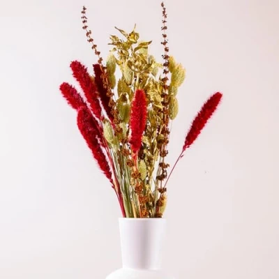 Image of Christian Dried Flower Bouquet 50cm Red and Gold in Craft Paper Sleeve Flowers for Vase Home Décor Accessories Living Room Decorative Arrangements