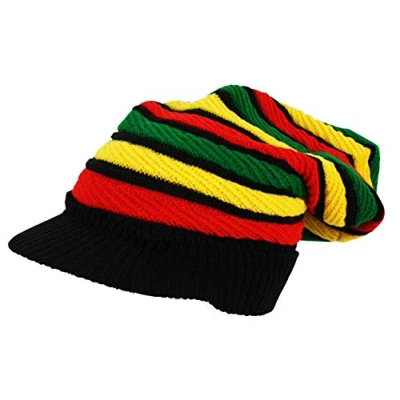 Image of Itzu Rasta Oversized Knit Slouch Peak Beanie Cap Hat in Black (Striped Piping)