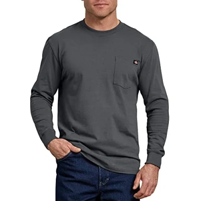 Image of Dickies Big and Tall Men&#039;s Long Sleeve Heavyweight Crew Neck, Charcoal, XXL
